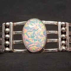 STERLING SILVER 925 Tribal Cuff Bracelet Oval Fire Opal 17.644