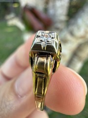 1930s Art Deco 10K Gold Diamond Engagement Ring Two Tone Illusion Sz 7.25