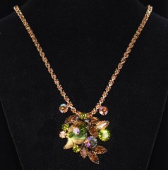 Incredible EDLEE Green & Amber CORNUCOPIA Molded ART GLASS Necklace Bracelet ER