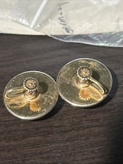 Vintage Germany Gold Foil Domed Round Screw Back Earrings Open Lattice Work