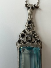 Antique Art Deco Approx. 11Ct 22x11mm Aquamarine Colored 835 Silver Pendant