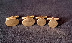 Vintage Yellow Gold-Filled Bullet Back Cufflinks Lot of 2 Oval & Round
