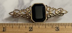 Vintage Gold Tone Black cabochon Brooch Pin Jewelry JMS-59