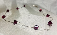 Vintage Sterling Silver 925 Ruby Red Acrylic Beaded Station Necklace Elegant 18”
