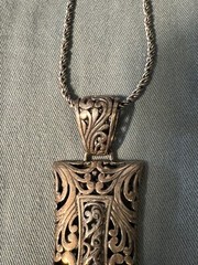 Art Nouveau Necklace 925 Sterling VTG 3/4 In Bale 17.5 In Drop 1.5 In Pendant