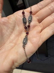 Vintage KC 925 Sterling Silver Garnet Marcasite Y Drop Lavalier Necklace