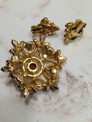 Juliana delizza pearl/rhinestone Brooch Earrings Set citrine Beautiful