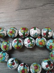 Vintage Cloisonne Chinese Enamel Blue Green Flower Beaded Necklace 23″