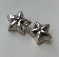 Vintage Thailand Sterling Silver 925 Pierced Earrings 5 Point Stars Flower 11g