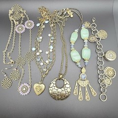 Vintage Gold Tone Boho Jewelry Lot Necklace Locket Earrings Charm Bracelet Watch