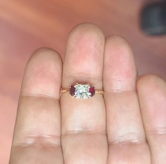 14K Yellow Gold Engagement Three Stone Ring 1.01CT.Natural Princess Cut Diamond