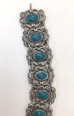 Vtg Souvenir du Maroc Moroccan Bracelet Poured Teal Enamel Hamsa Hand Charm