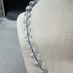 Vintage Necklace Clear Glass Orb Beads on Blue String 17 Inches READ