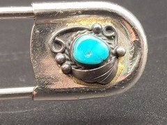 Vintage Scovill Silver Safety Pin With Turquoise Stone Accent – 4.25″ Long