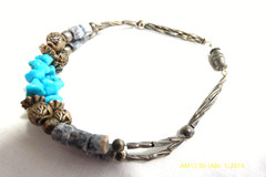 VINTAGE OLD PAWN SILVER , TURQUOISE & SODALITE BRACELET