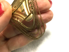 Vintage Art Deco Style Gold Tone Dangling Chains Faux Pearls C Clasp Brooch Pin