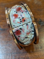 Vintage 1950s Matisse Renoir Copper & Enamel Hinged Bracelet Red White *READ*