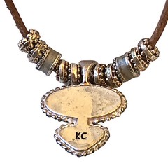KC Necklace Pendant Cord Vintage Silver Plated Two Gemstones Signed Extender