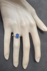 Vintage 14K Yellow Gold Engagement ring 1.73ct.Natural Blue Sapphire Oval GIA