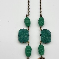 Fabulous green glass faux jade necklace elegant Deco styling Estate jewelry