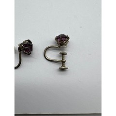 Vintage Sterling Silver Amethyst Glass Screw Back Stud Earrings Crown Prong J61