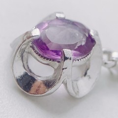 VTG Signed HMS Sterling Silver Necklace and Amethyst Pendant in Box 1970s 1980s