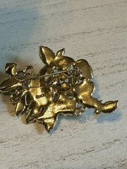 Vtg. Monet Gold Tone Faux Pearl Teal Enamel Flower Brooch BinC