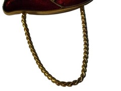 Red Hat Society Brooch Pin Eye Glasses Holder Gold Tone Chain VTG Enamel Shimmer