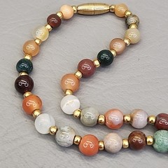 Vintage Stone Beaded Necklace 9mm Round Multicolor Assorted 28″