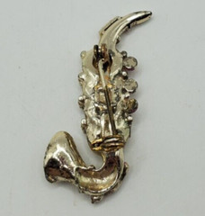 Vintage Saxophone Brooch Pink Enamel Mother of Pearl Keys Gold Tone Pin Brooch