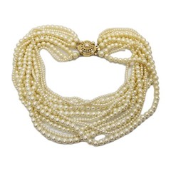 Signed Carolee Vintage Choker Necklace Multi 11 Strand Cream Faux Pearl 17 in