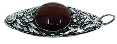Antique Victorian Sterling Silver 925/1000 Banded Agate Flower Pendant 3” Long