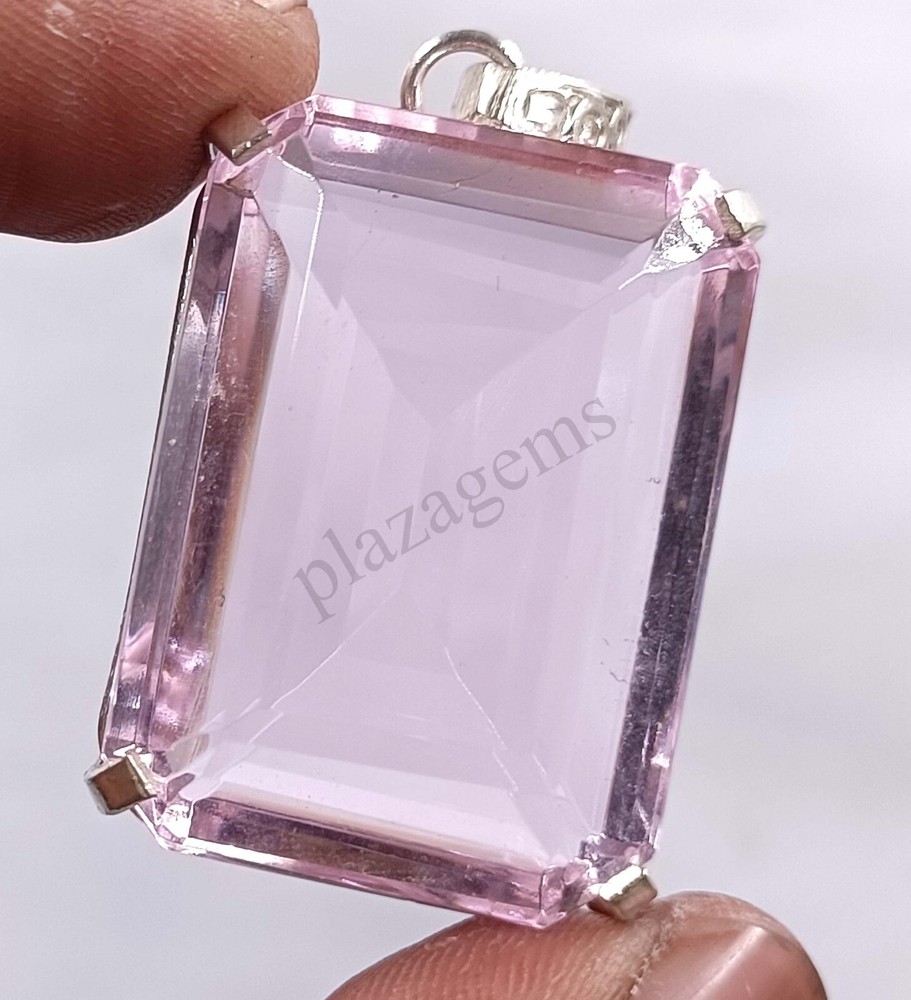 100 CT PINK Topaz Certified EMERALD SHAPE 925 Solid Silver Pendant Gems 5ATZ
