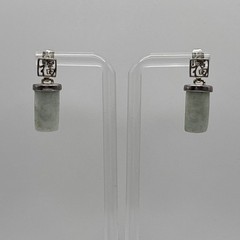 Vintage Asian 925 Sterling Silver Jade Dangle Post Earrings “FU” Good Luck