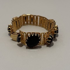 Vintage 1950’s Black Onyx Faceted Crystal Link Bracelet Fit a 6.5” Wrist. J-41