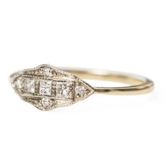 Art Deco Style Princess Lab Created Diamond Engagement 14K White Gold FN Ring