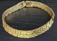 Gold Tone Flat Nugget Style Vintage 18″ Necklace &Bracelet Made In Korea 1980’s