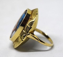 Antique Victorian 14K Yellow Gold and Hand Painted Plaque Ring Size 5