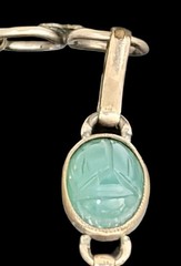 VTG 10K GF Egyptian Revival Agate Scarab Bracelet~Flower Links~1950s