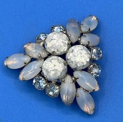 Vintage Baby Blue Moon‑Glow Brooch | Silver‑Tone Retro Mid‑Century