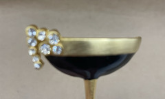 Vintage – Champagne Cocktail Coupe Glass Crystal Bubbles Brooch Gold Tone/Black