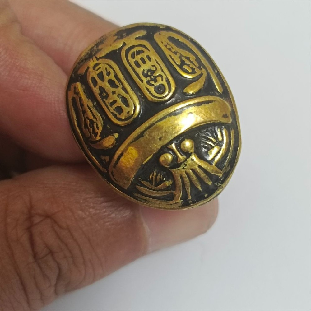 Handmade Egyptian jewelry: brass scarab ring, free size, artisanal elegance ,