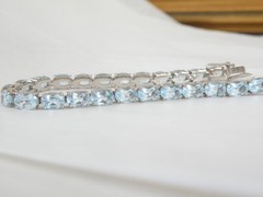Sterling Silver 925 Natural Heated Blue Topaz Tennis Line Bracelet 7.5″