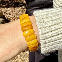 Vintage Natural Baltic Amber Stretch Bracelet Butterscotch Egg Yolk Panels 7,5”