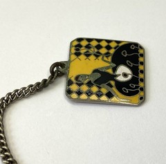 Art Deco Enamel Metal Fob Chain Charm Good Luck Horseshoe Flapper Woman Yellow