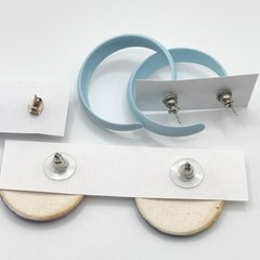 Vintage Blue Earring Bundle 3 Pairs Enamel Hoops Studs Abstract Ceramic Discs