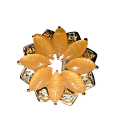 Vintage Early Plastic Earrings Rhinestone Floral Peach Tangerine Color Sparkle