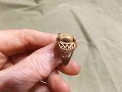 Vintage Cast Brass? Ring w Striped Jade? Oval Stone Unused Size 7.5+