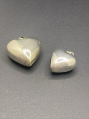 Vintage Silver Metal Puffy Heart Angel Caller Bell Pendant Lot Of 2 Sizes