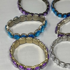 Rhinestone Stretch Bracelet Lot of 6 Blue Purple Clear Acrylic Silver Gold Tone